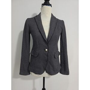 Ann‎ Taylor Black White striped Business Blazer Size 0, Pearl Button Accents